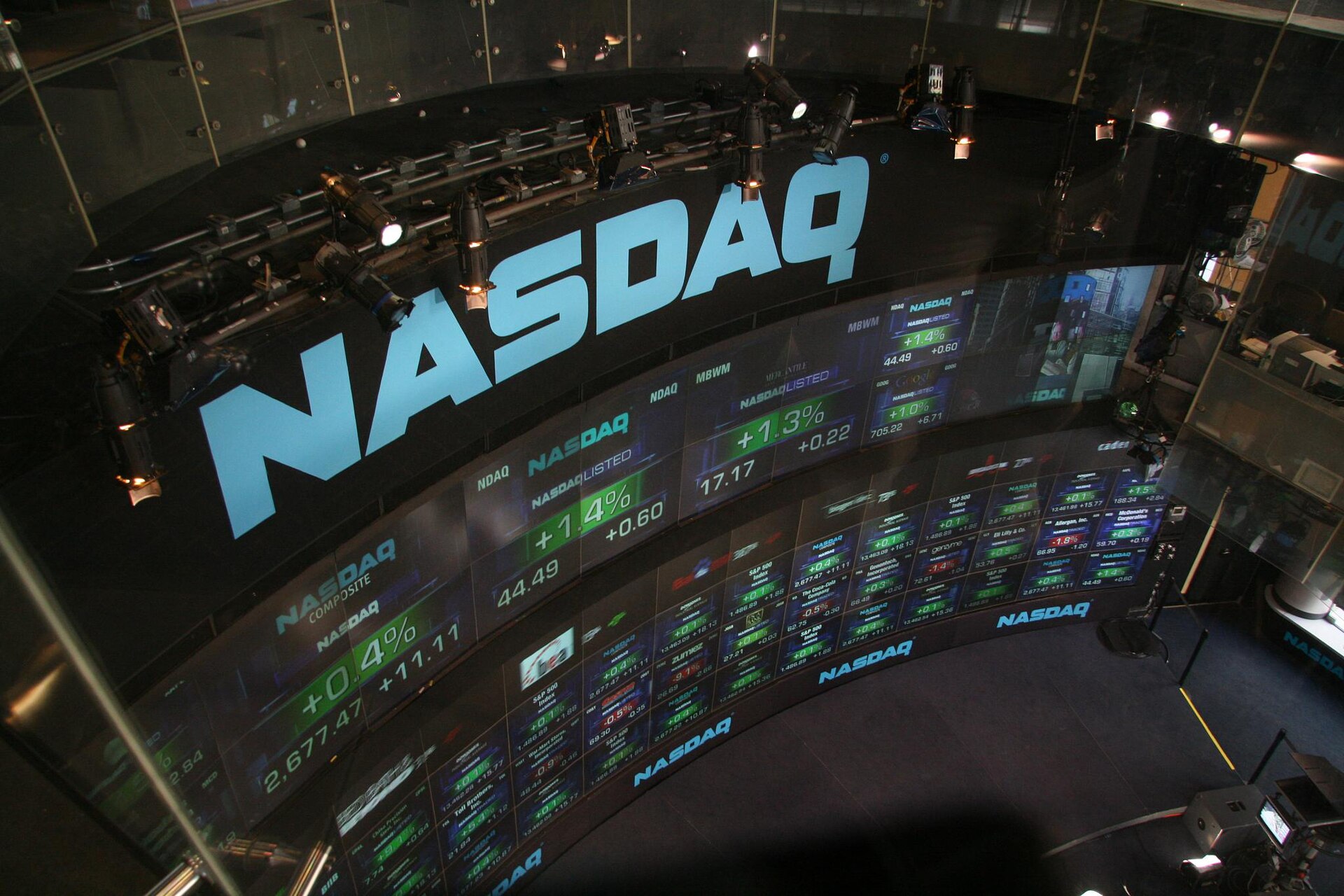 The Nasdaq electronic ticker display on the exchange's Times Square tower