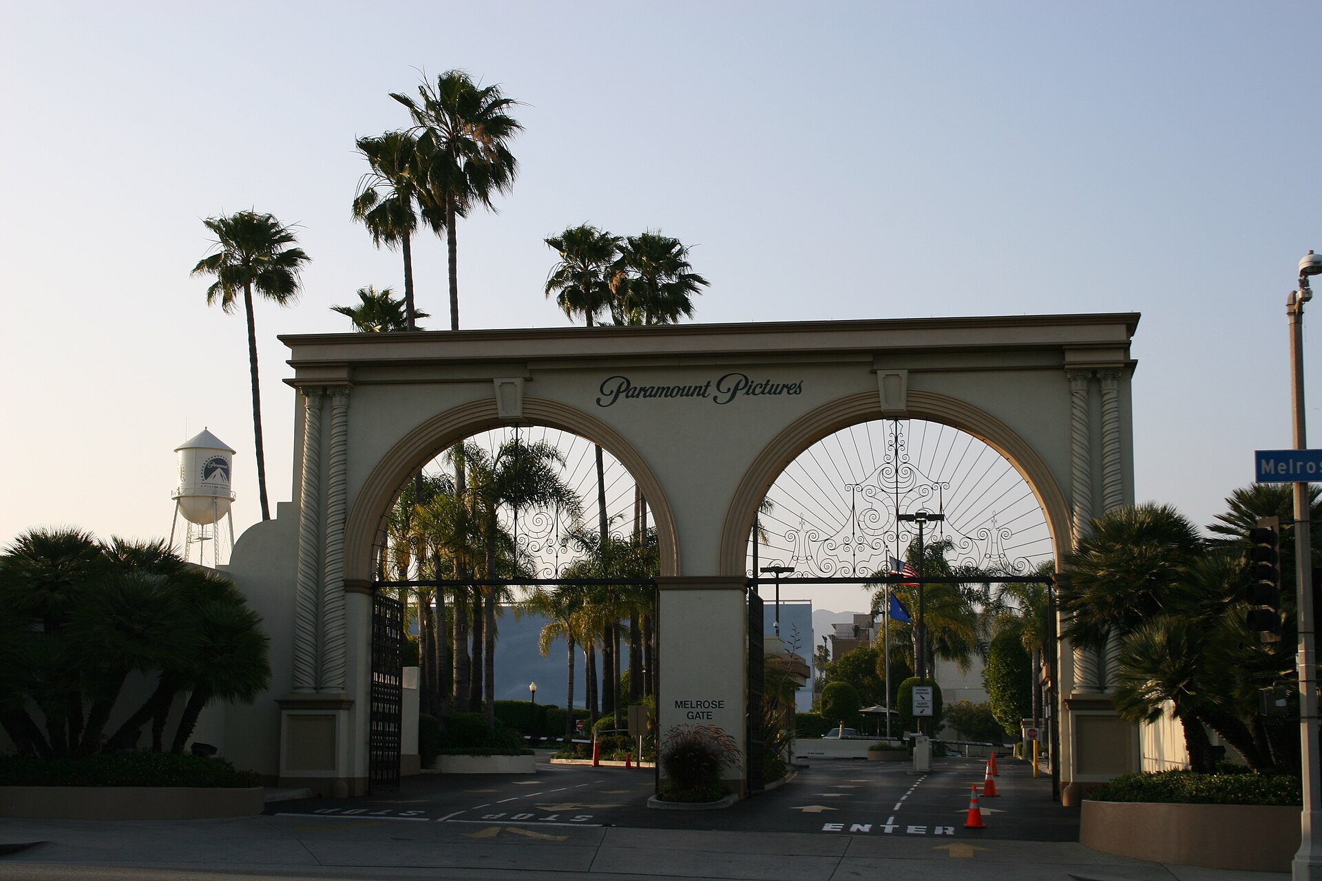 The Melrose Avenue gate of Paramount Pictures studios in Hollywood