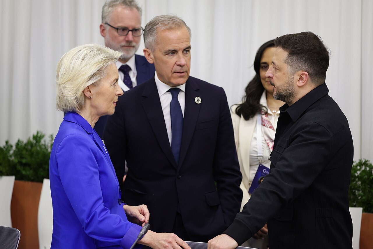 Mark Carney and Volodymyr Zelensky with Ursula von der Leyen at a summit earlier in 2026