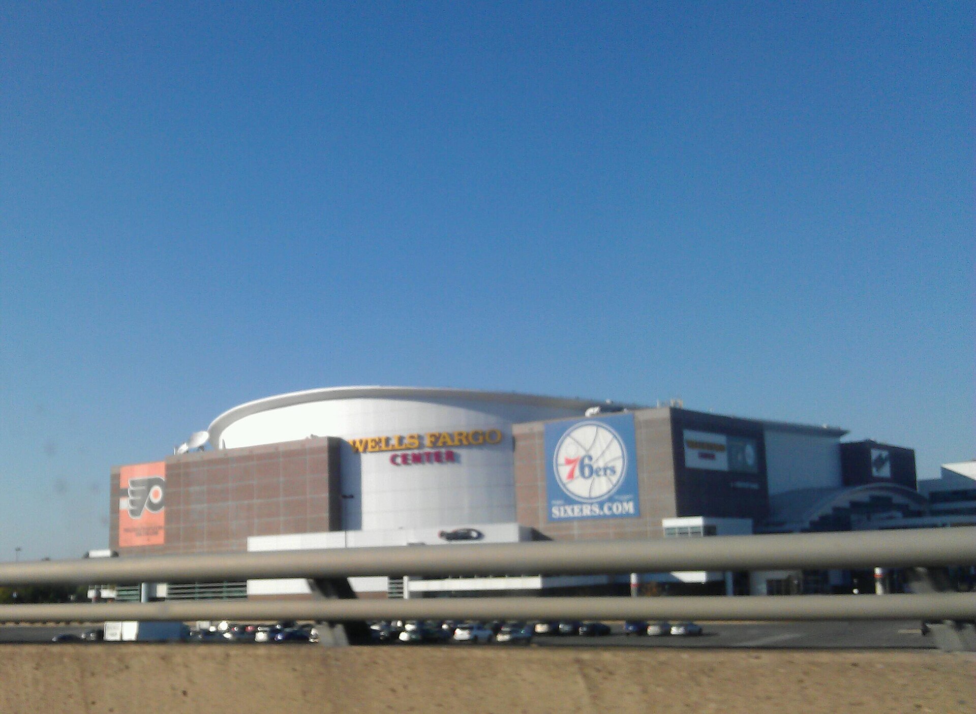 The Wells Fargo Center arena in South Philadelphia, exterior daytime view